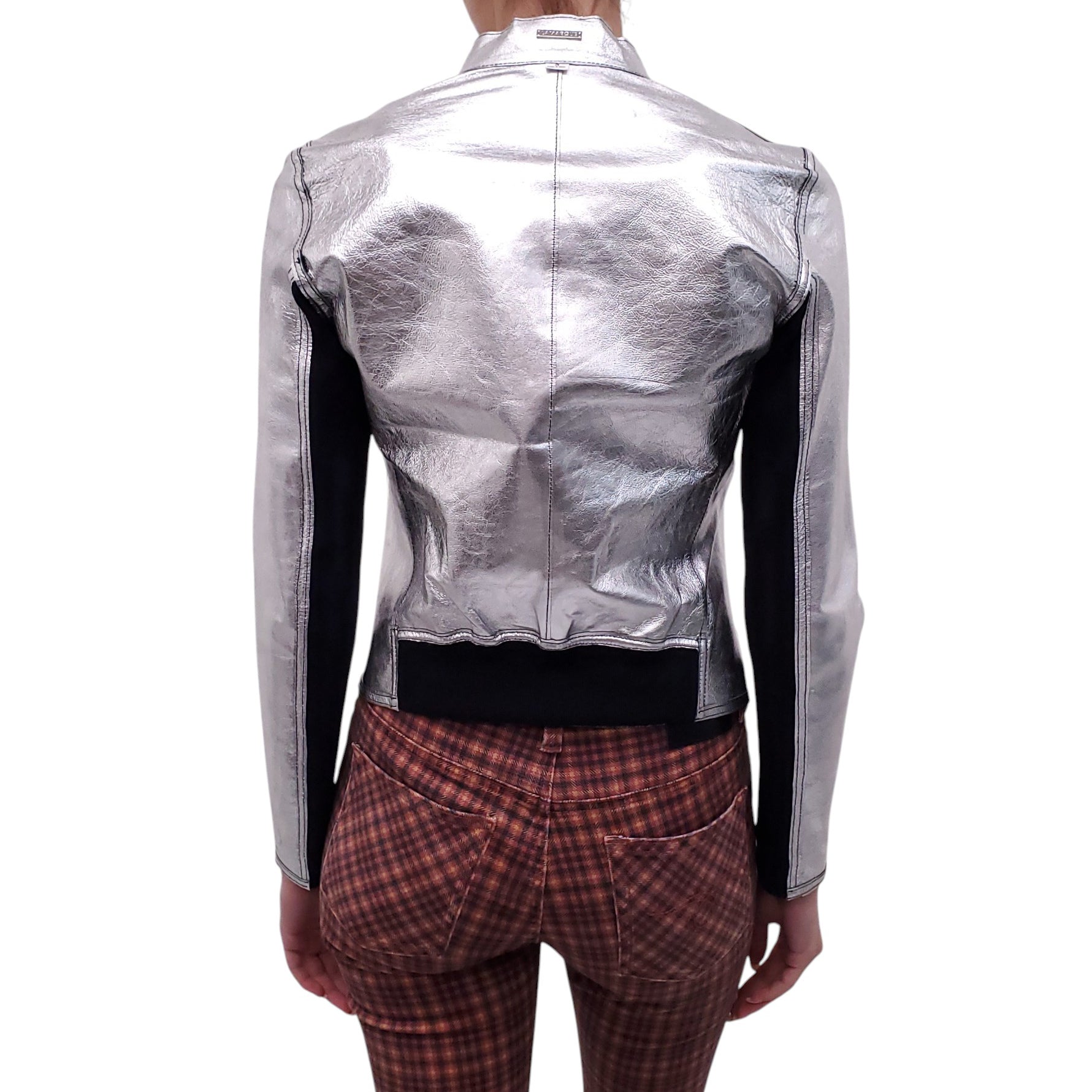 LAMARQUE BLACK AND SILVER REVERSIBLE BOMBER JACKET - SIZE S