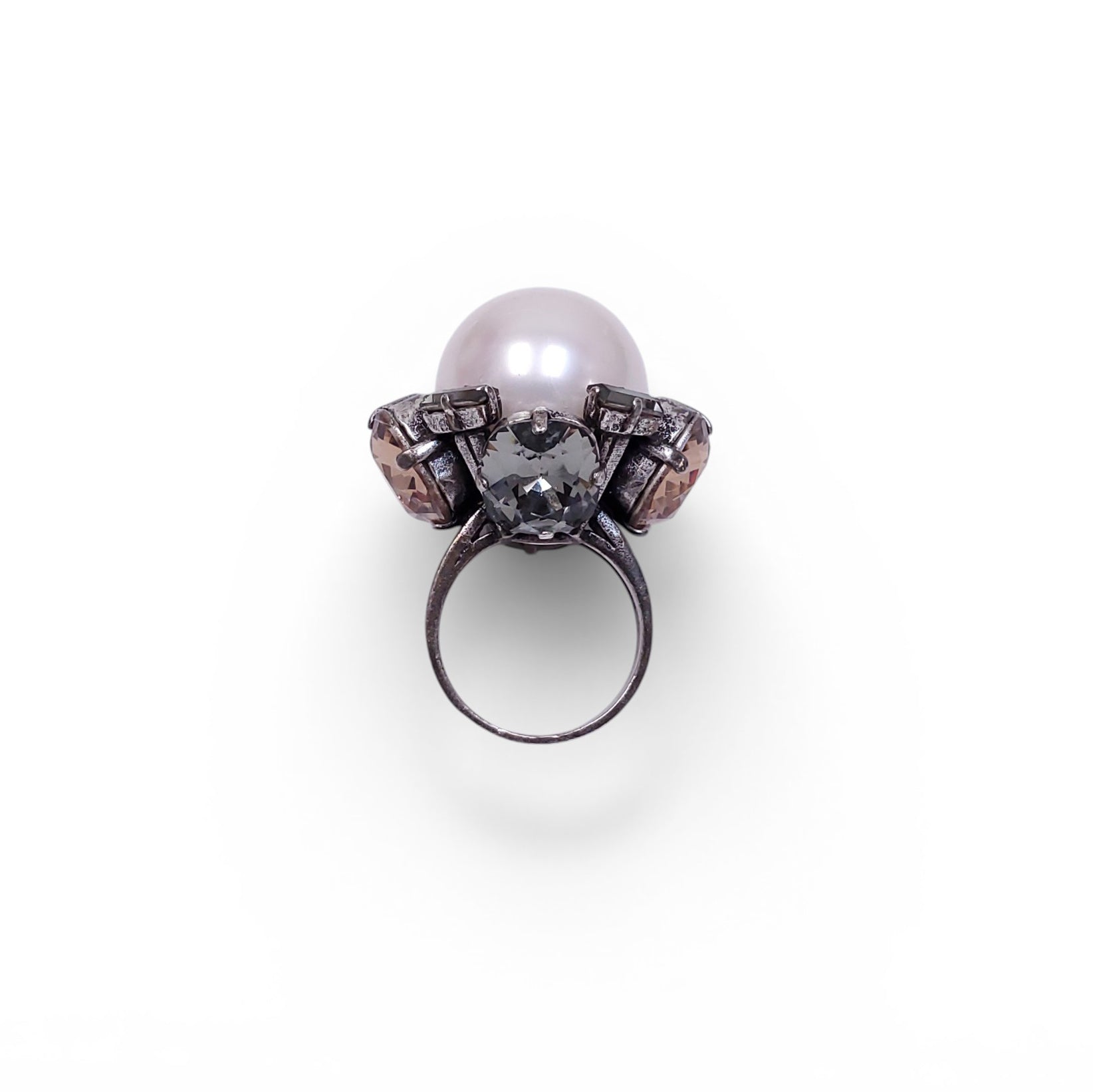 LANVIN LARGE PEARL AND CRYSTAL RING - SIZE 7