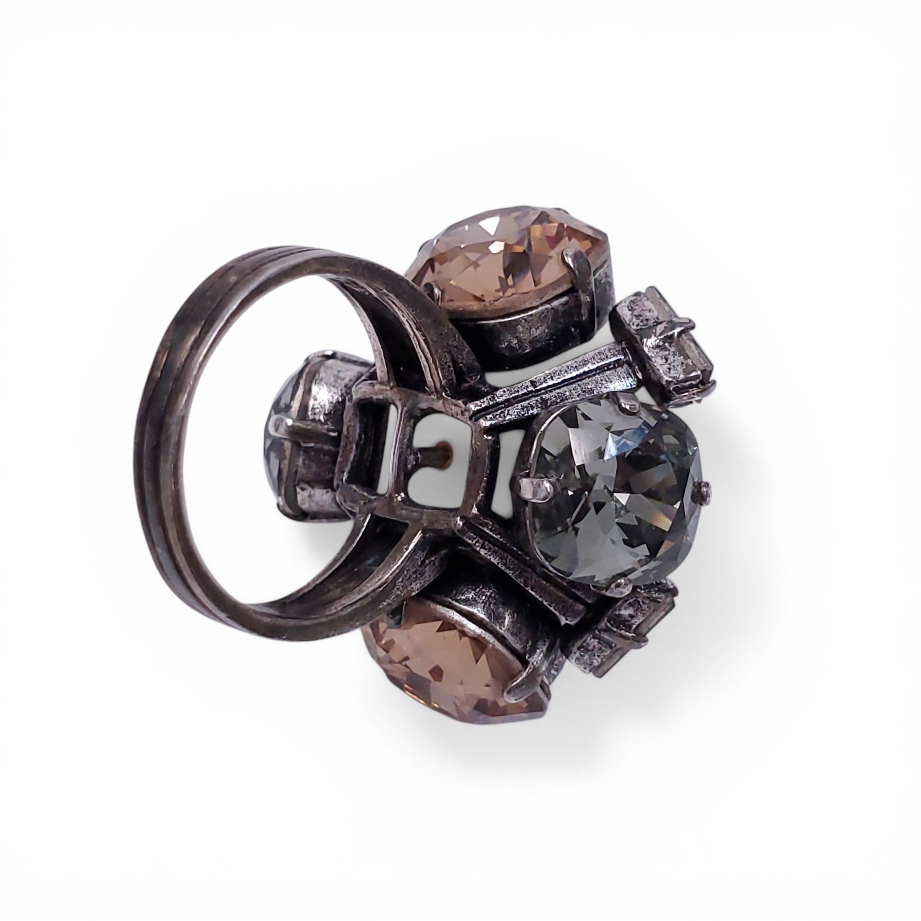 LANVIN LARGE PEARL AND CRYSTAL RING - SIZE 7