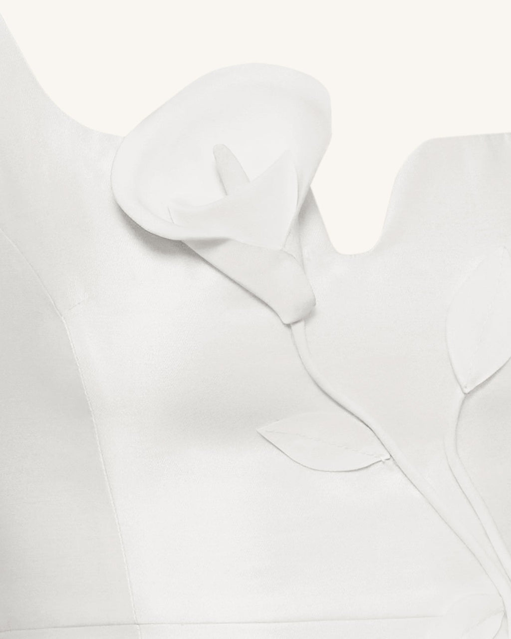 3D Vine-Appliqué Asymmetric Sweetheart Gown - White