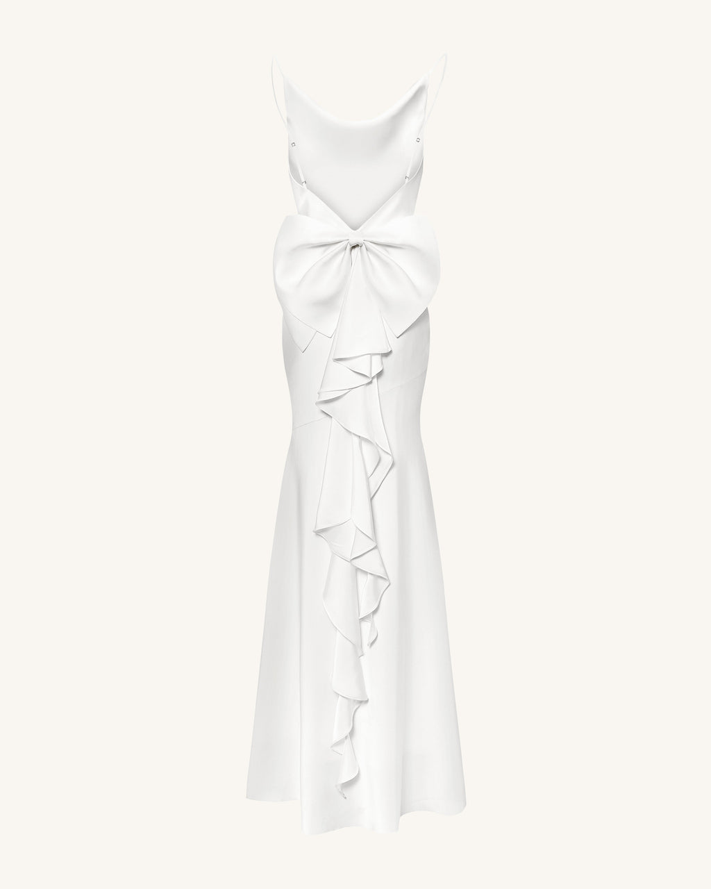Satin Cowl-Neck Bow-Back Maxi Dress - White