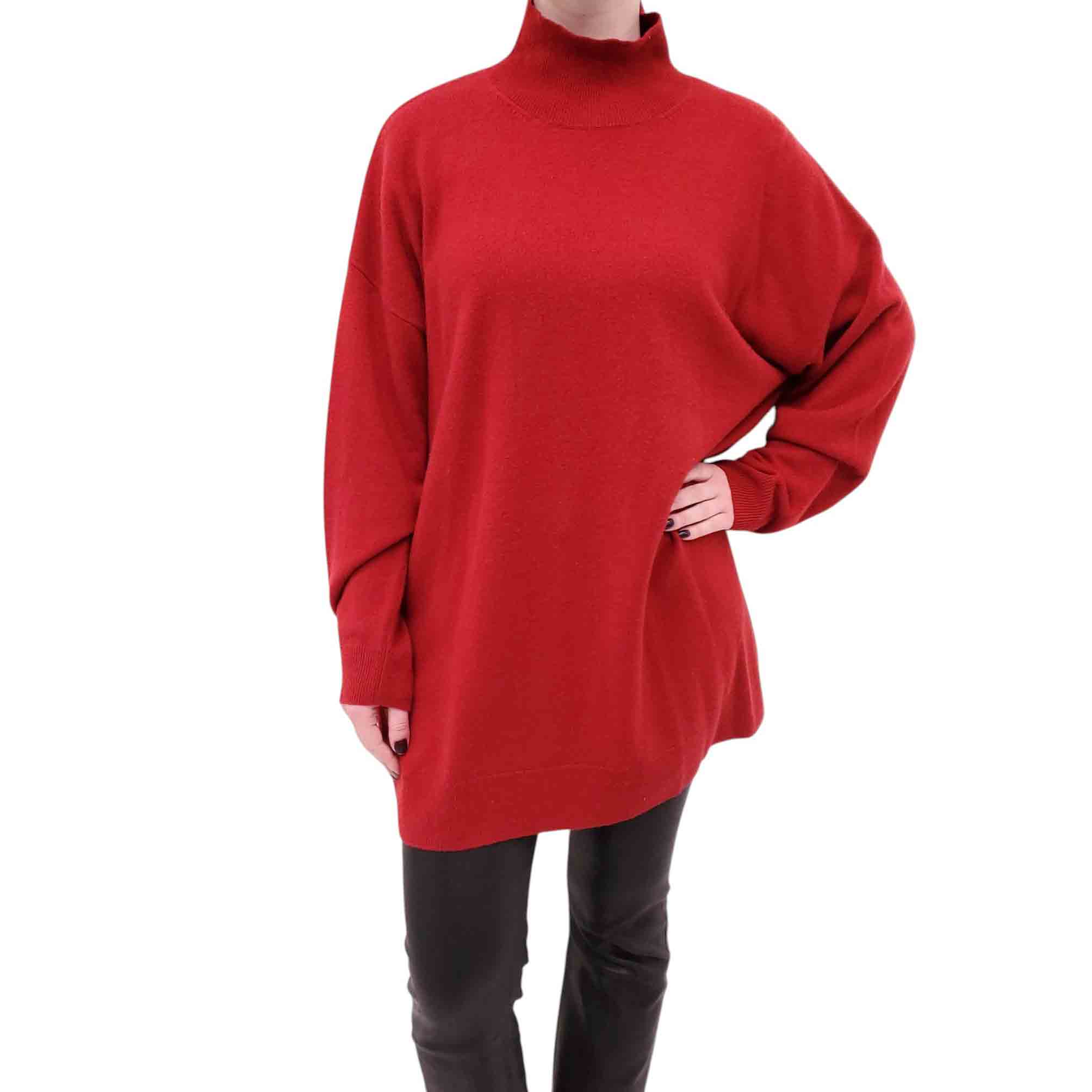 LESET RED WOOL AND CASHMERE MOCK TURTLENECK SWEATER - SIZE L