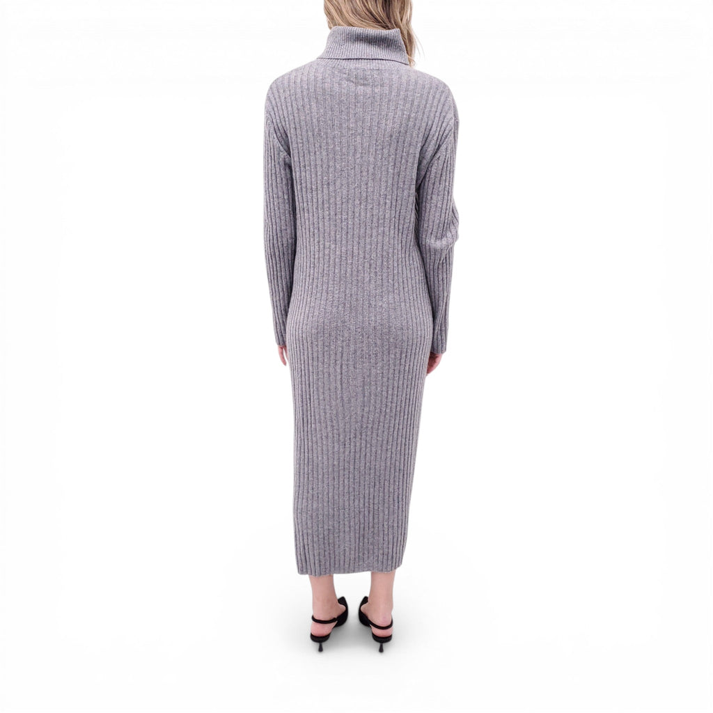 LISA YANG GREY RIBBED CASHMERE TURTLENECK DRESS - SIZE 2/M