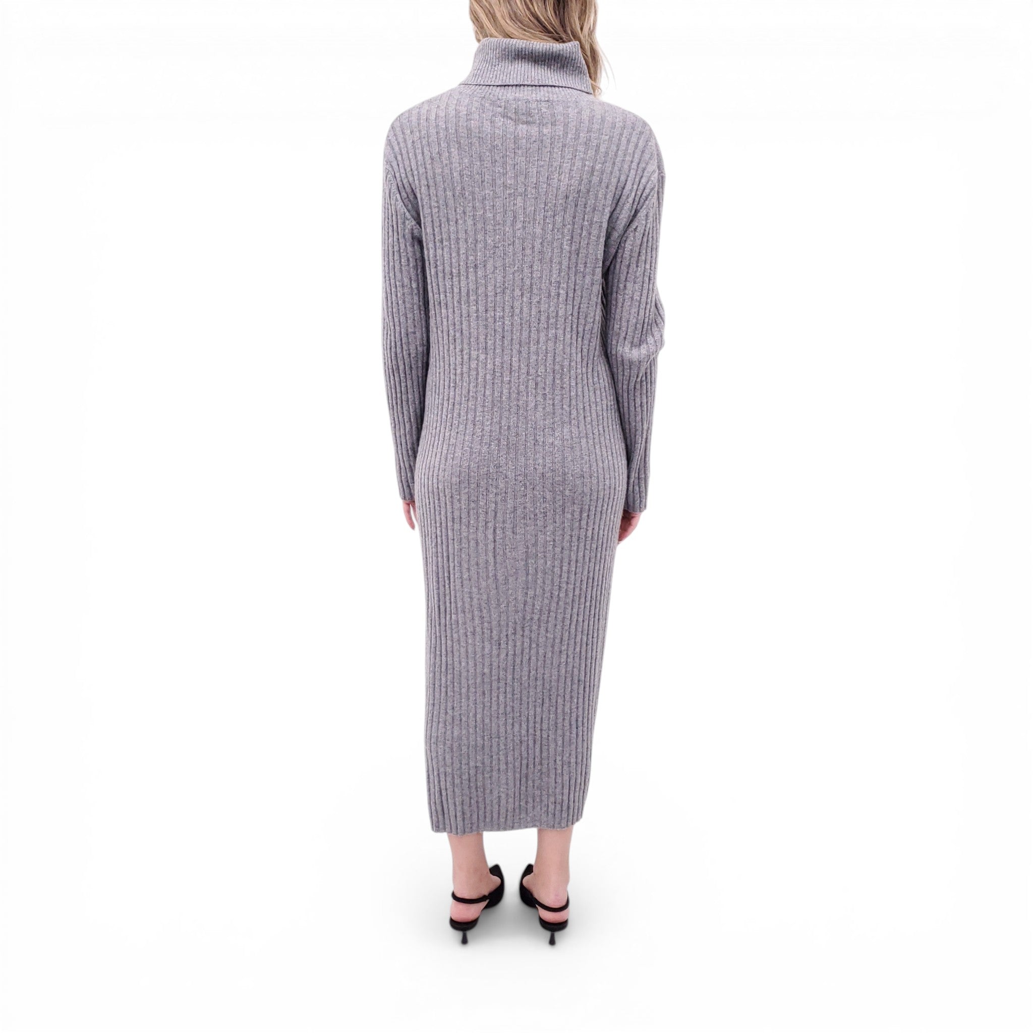 LISA YANG GREY RIBBED CASHMERE TURTLENECK DRESS - SIZE 2/M