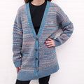 LOEWE BLUE AND PINK JACQUARD OVERSIZED LOGO CARDIGAN - SIZE XS