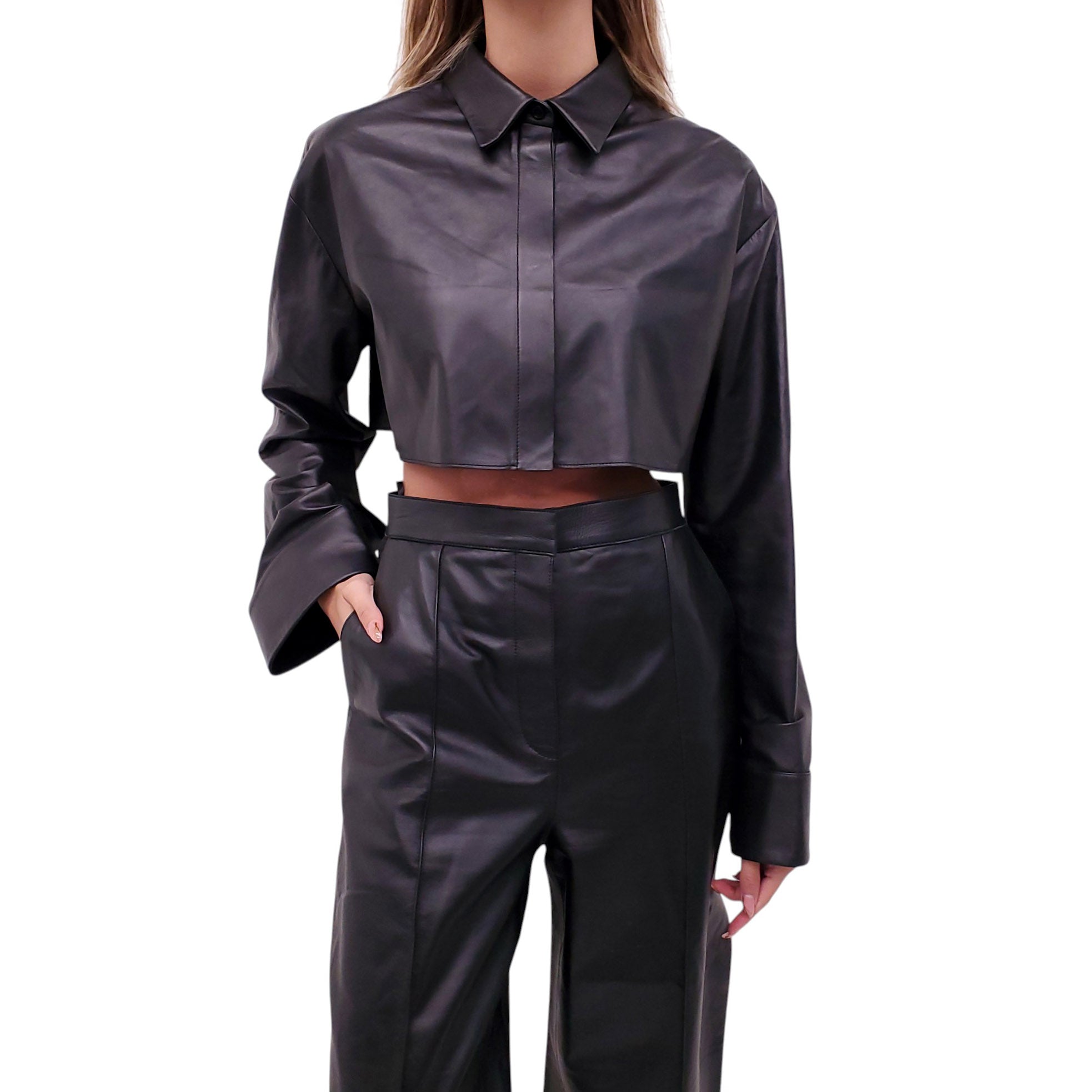 LOEWE CROPPED LEATHER SHIRT - SIZE 38