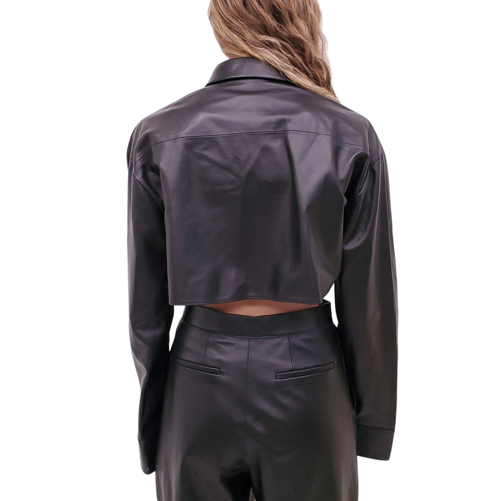 LOEWE CROPPED LEATHER SHIRT - SIZE 38