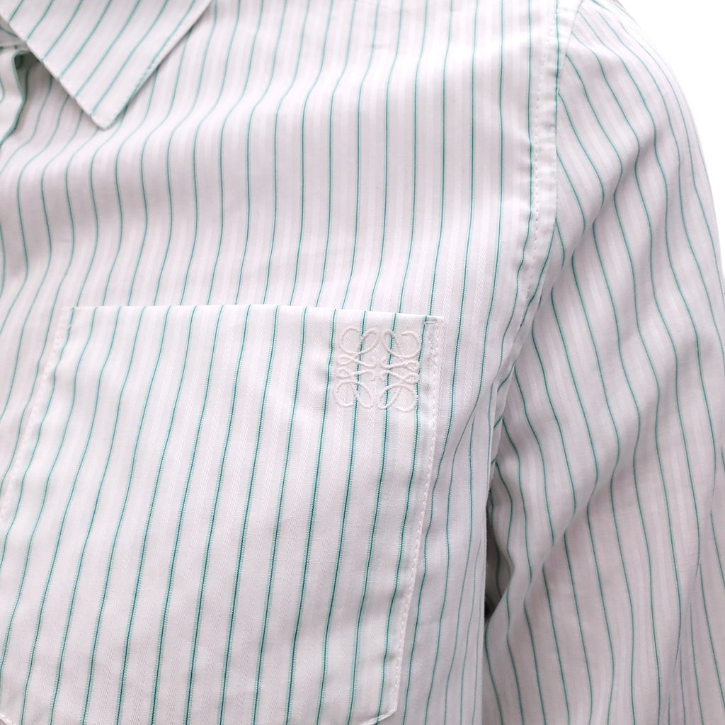 LOEWE WHITE AND MINT SPLIT-BACK STRIPED POPLIN SHIRT - SIZE 34