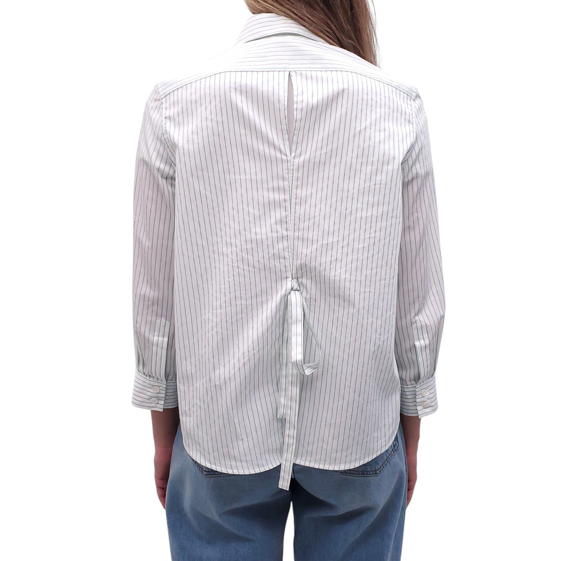 LOEWE WHITE AND MINT SPLIT-BACK STRIPED POPLIN SHIRT - SIZE 34
