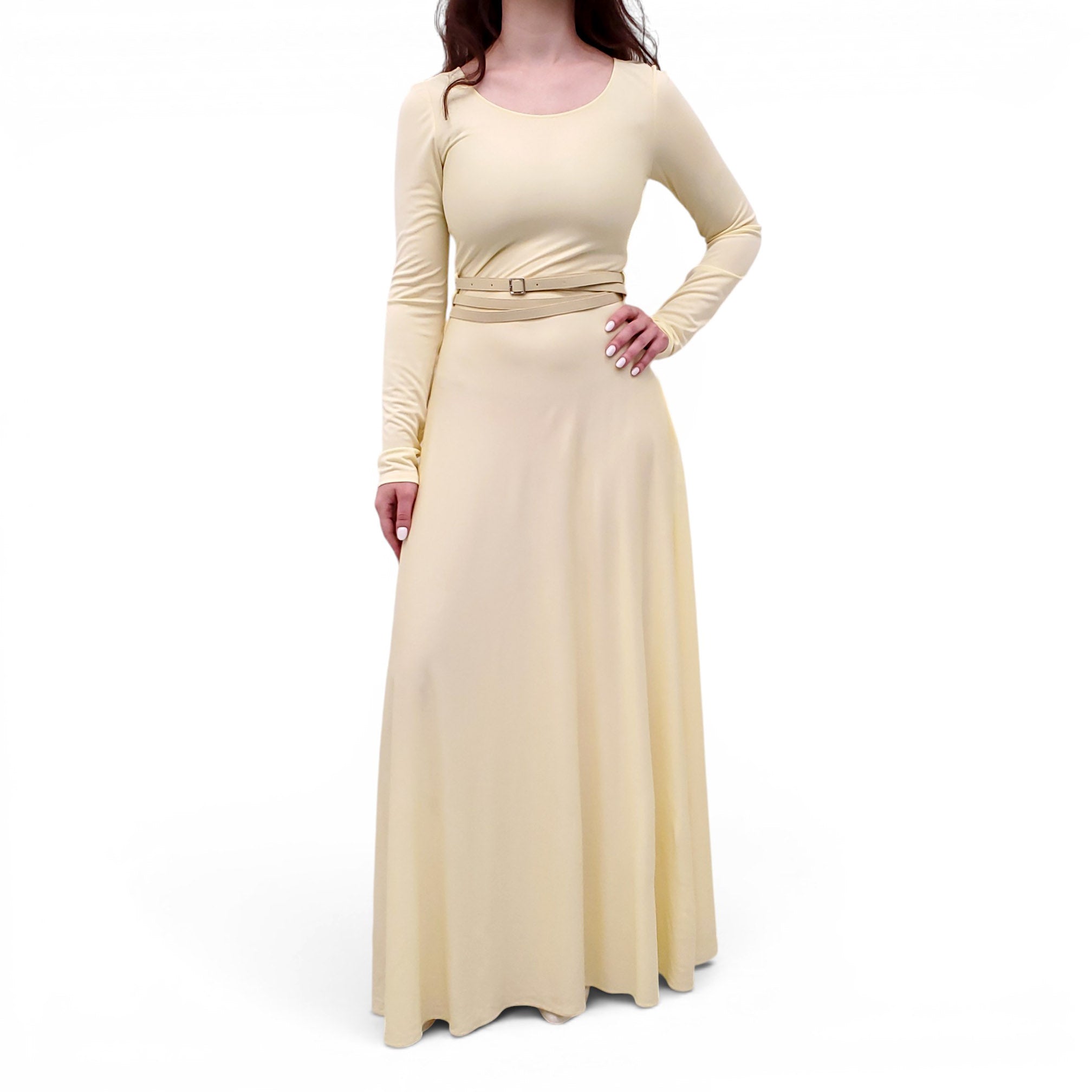 LOEWE YELLOW MIDI DRESS WITH LEATHER BELT - SIZE 36