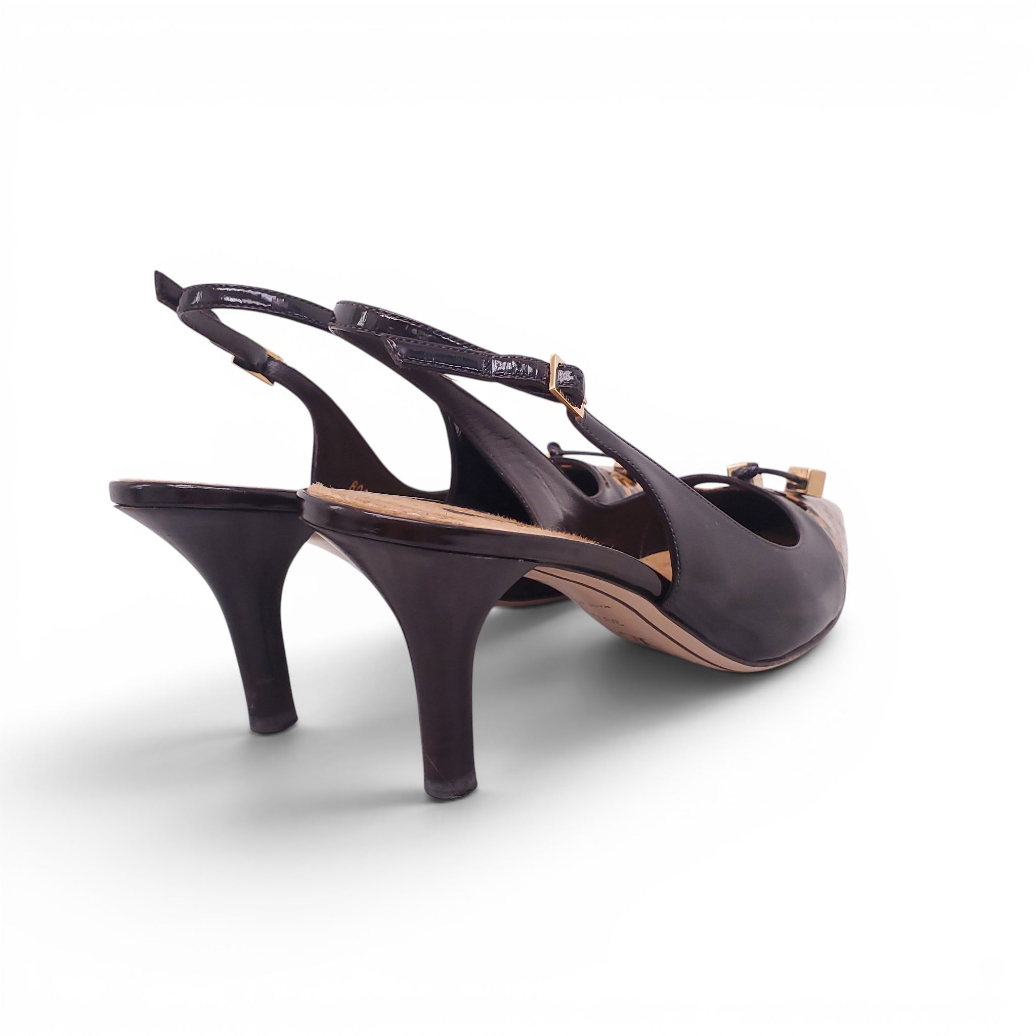 LOUIS VUITTON CHECKERED PATENT SLINGBACK HEELS - SIZE 39.5