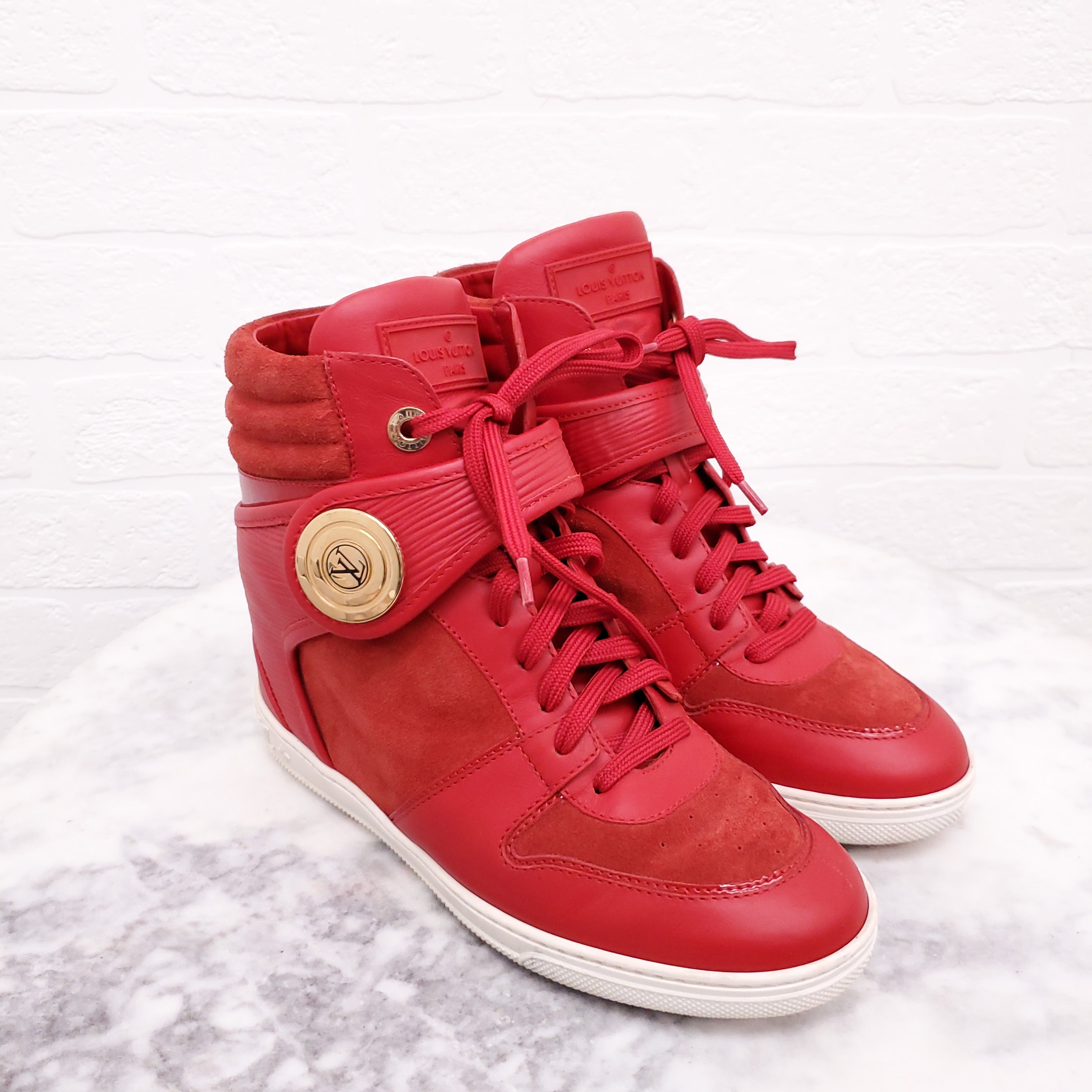 LOUIS VUITTON RED HIGH TOP SNEAKERS - SIZE 37