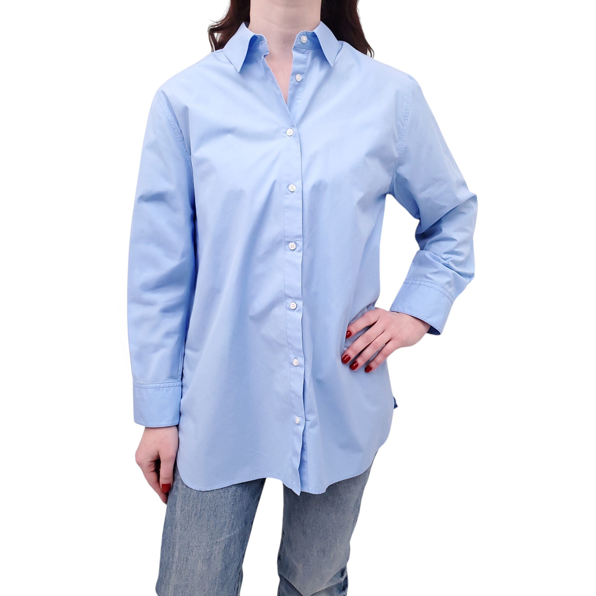 LOULOU STUDIO BLUE COTTON OVERSIZED BLOUSE - SIZE XS