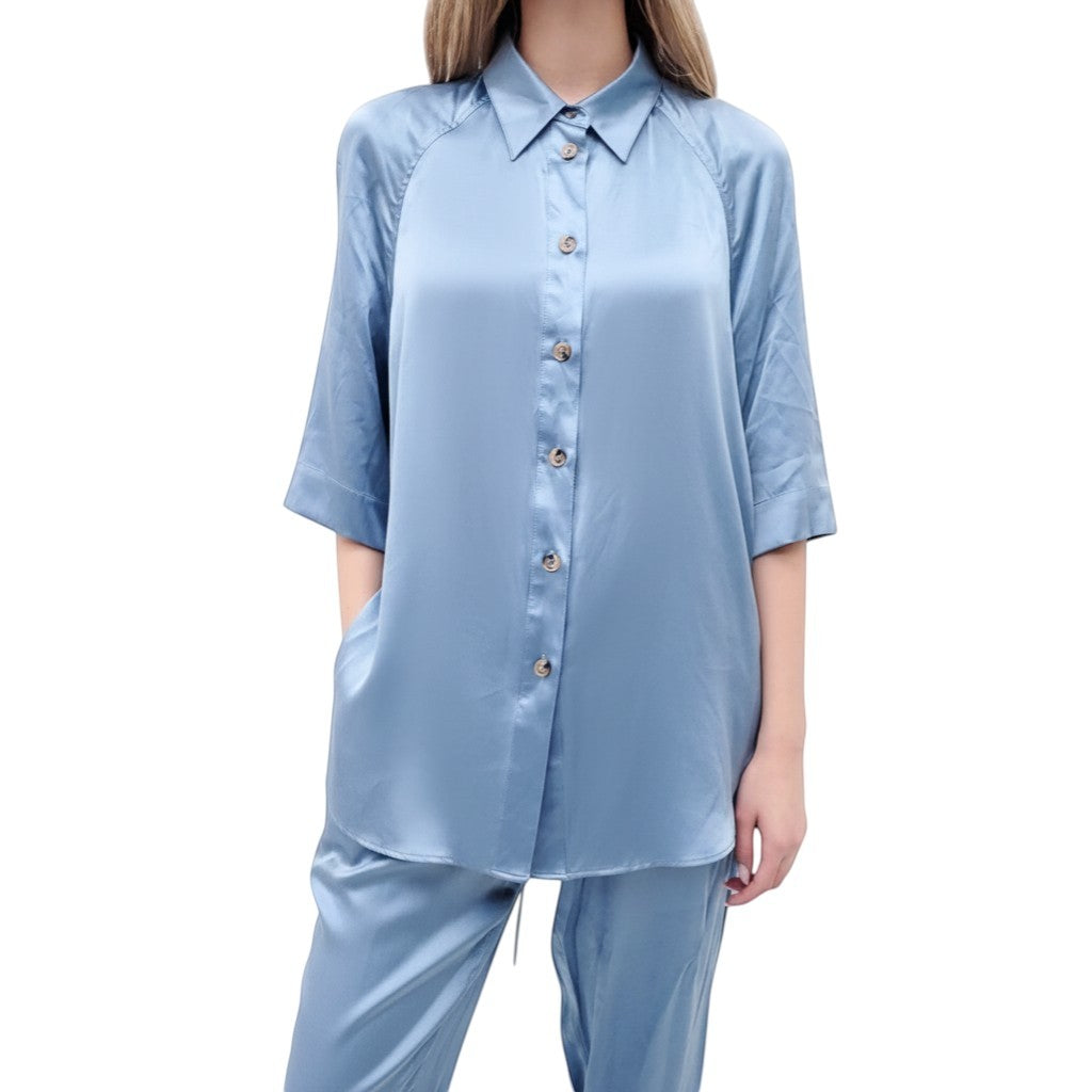 LOULOU STUDIO BLUE SATIN PANTS SET - SIZE M