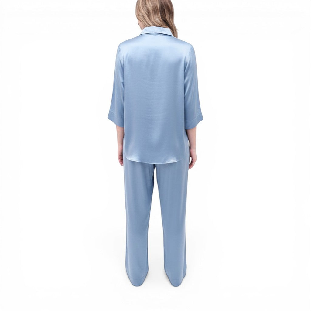 LOULOU STUDIO BLUE SATIN PANTS SET - SIZE M