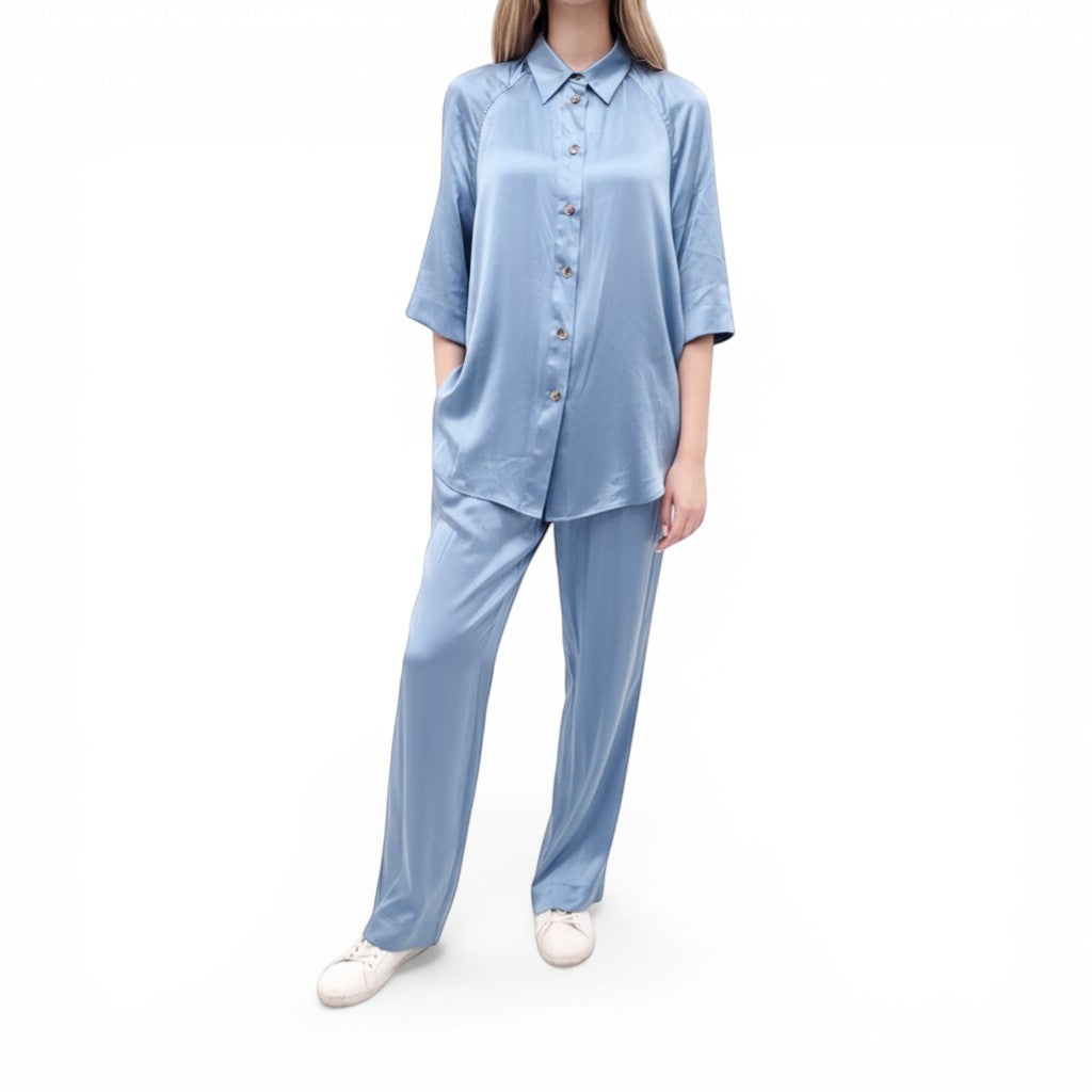 LOULOU STUDIO BLUE SATIN PANTS SET - SIZE M