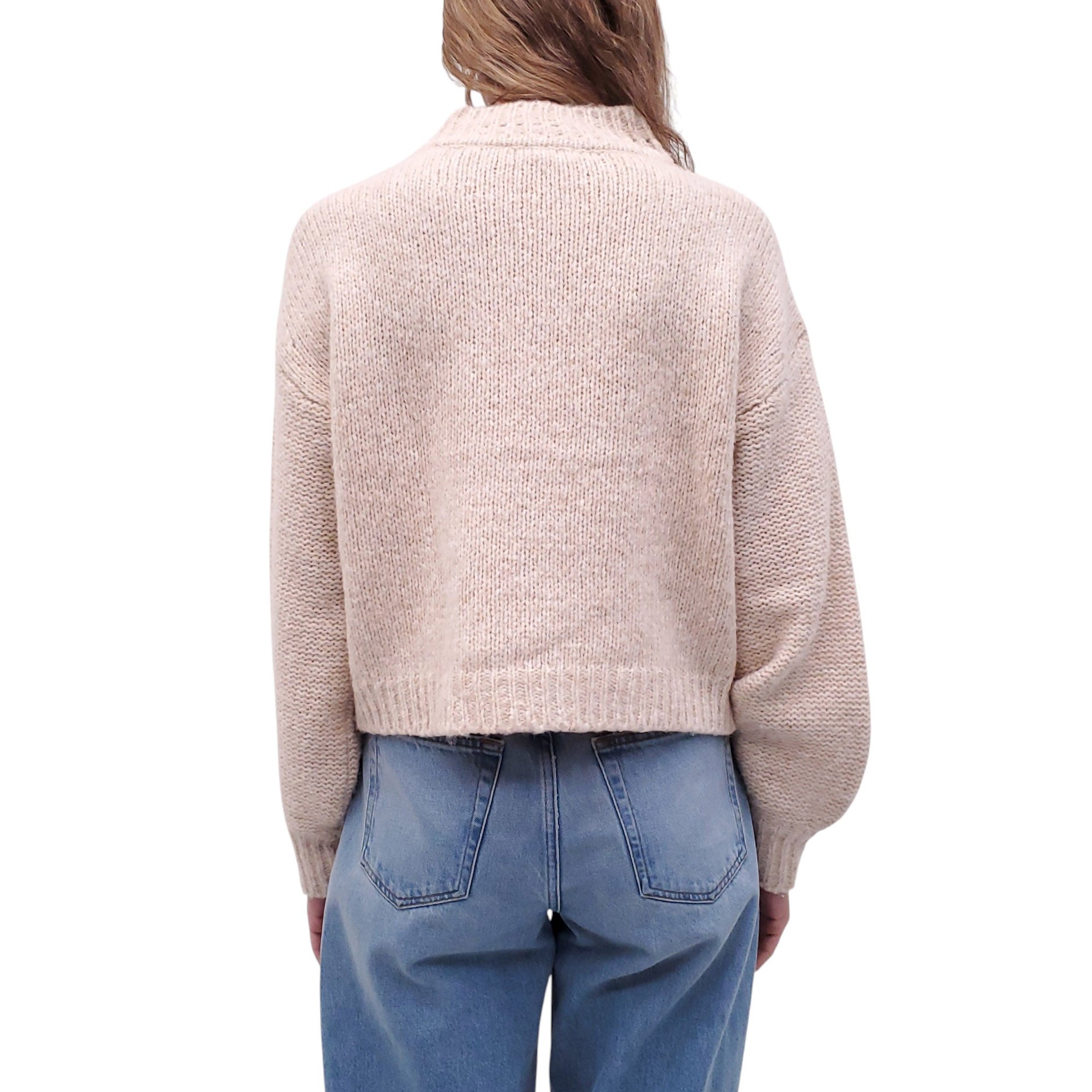 LOVESHACKFANCY BEIGE WOOL-BLEND FLORAL SWEATER - SIZE M