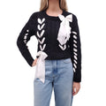 LOVESHACKFANCY BLACK AND WHITE RIBBON BOW SWEATER - SIZE XS