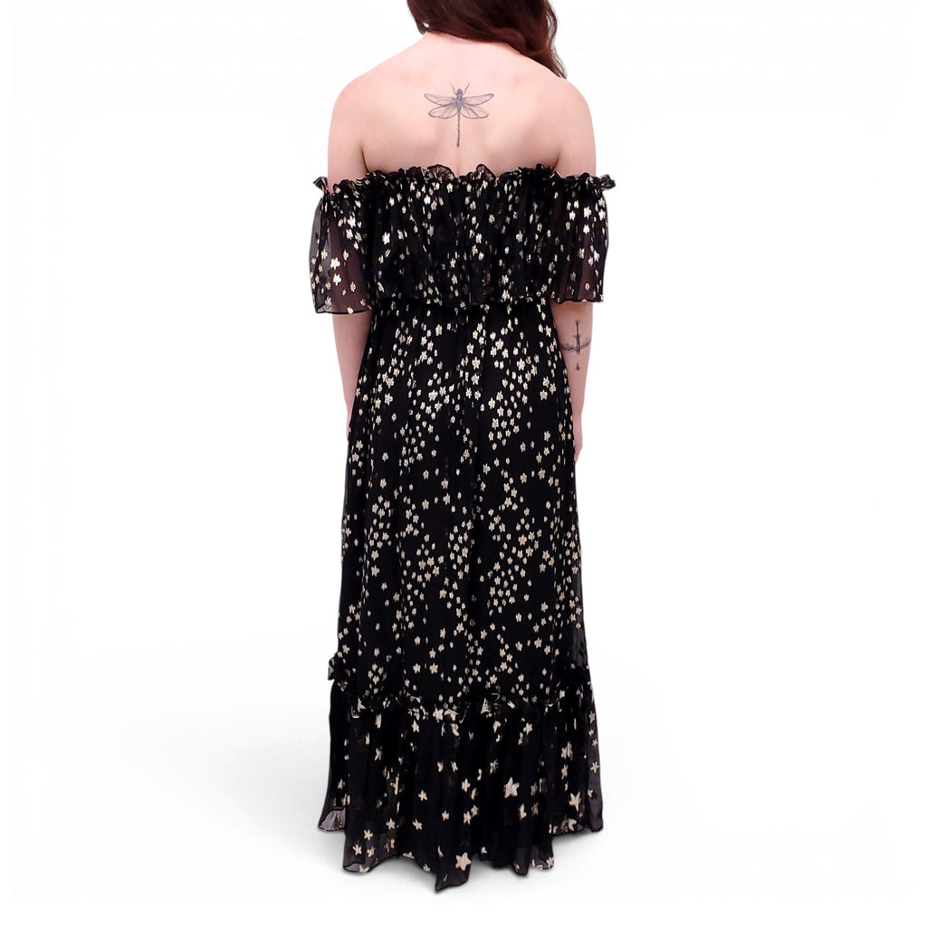 LOVESHACKFANCY BLACK STAR PATTERNED 'RONNY' RUFFLE DRESS - SIZE 2