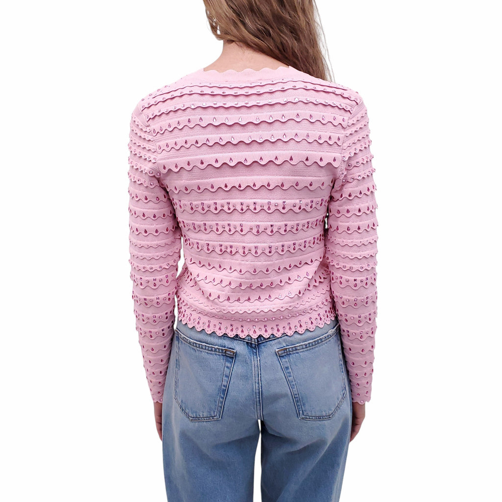 LOVESHACKFANCY PINK CRYSTAL CARDIGAN - SIZE M
