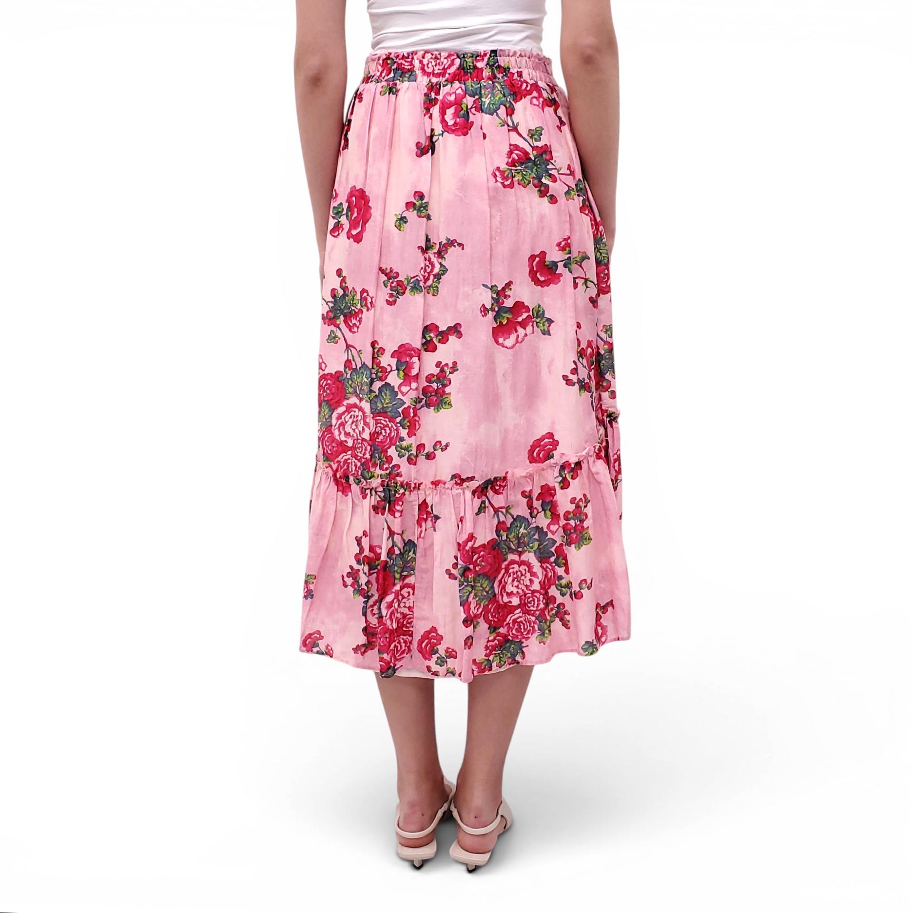 LOVESHACKFANCY PINK FLORAL SKIRT - SIZE S