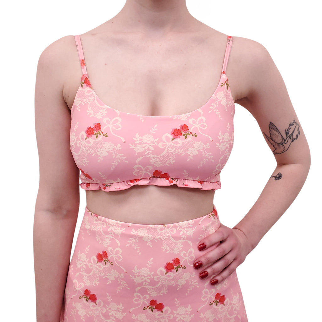 LOVESHACKFANCY PINK FLORAL SPANDEX SKORT SET - SIZE XS