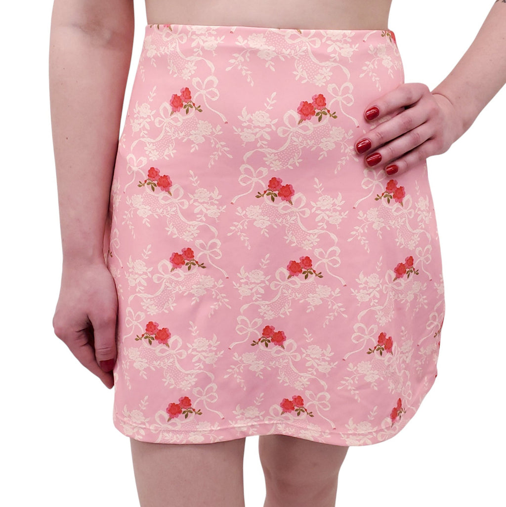 LOVESHACKFANCY PINK FLORAL SPANDEX SKORT SET - SIZE XS