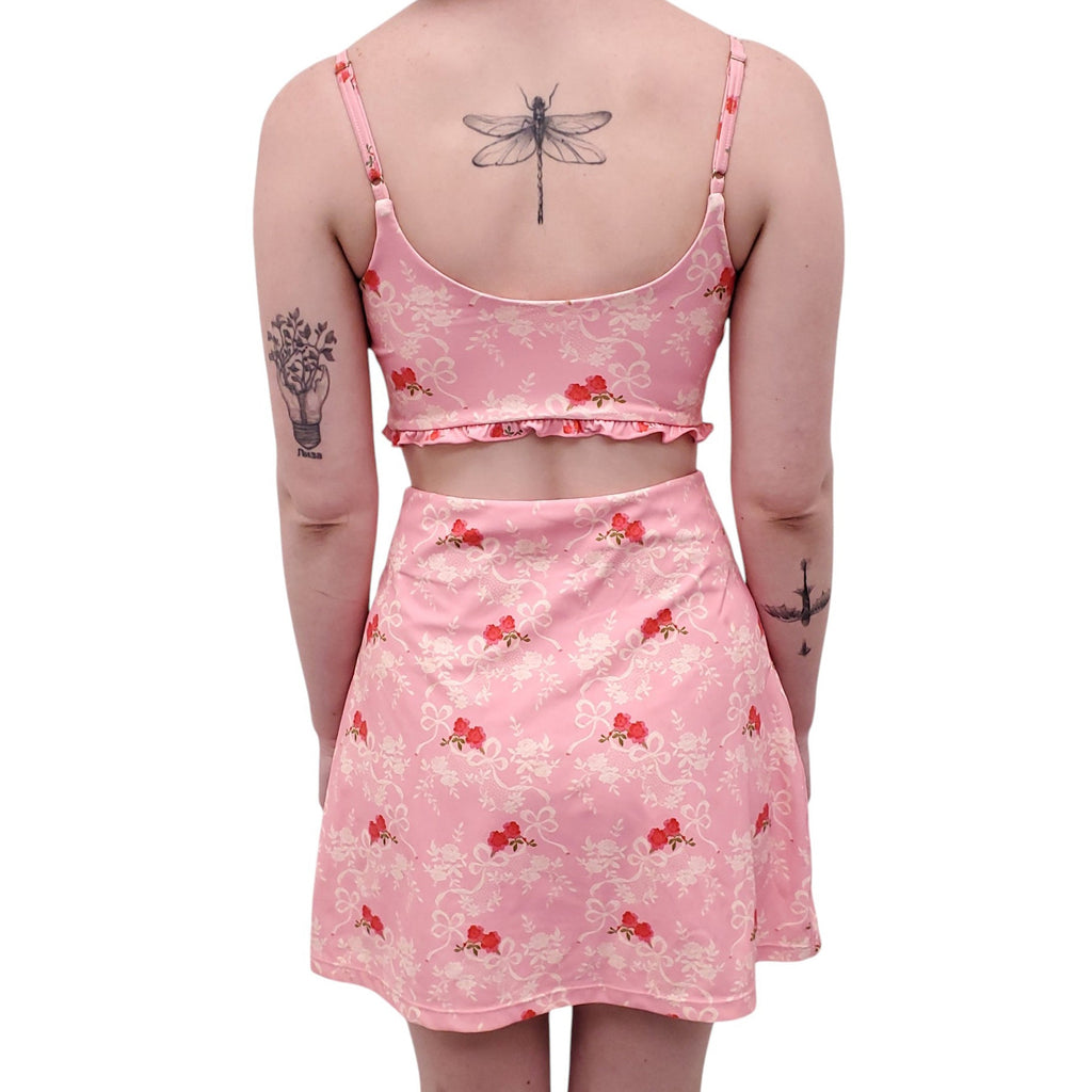 LOVESHACKFANCY PINK FLORAL SPANDEX SKORT SET - SIZE XS