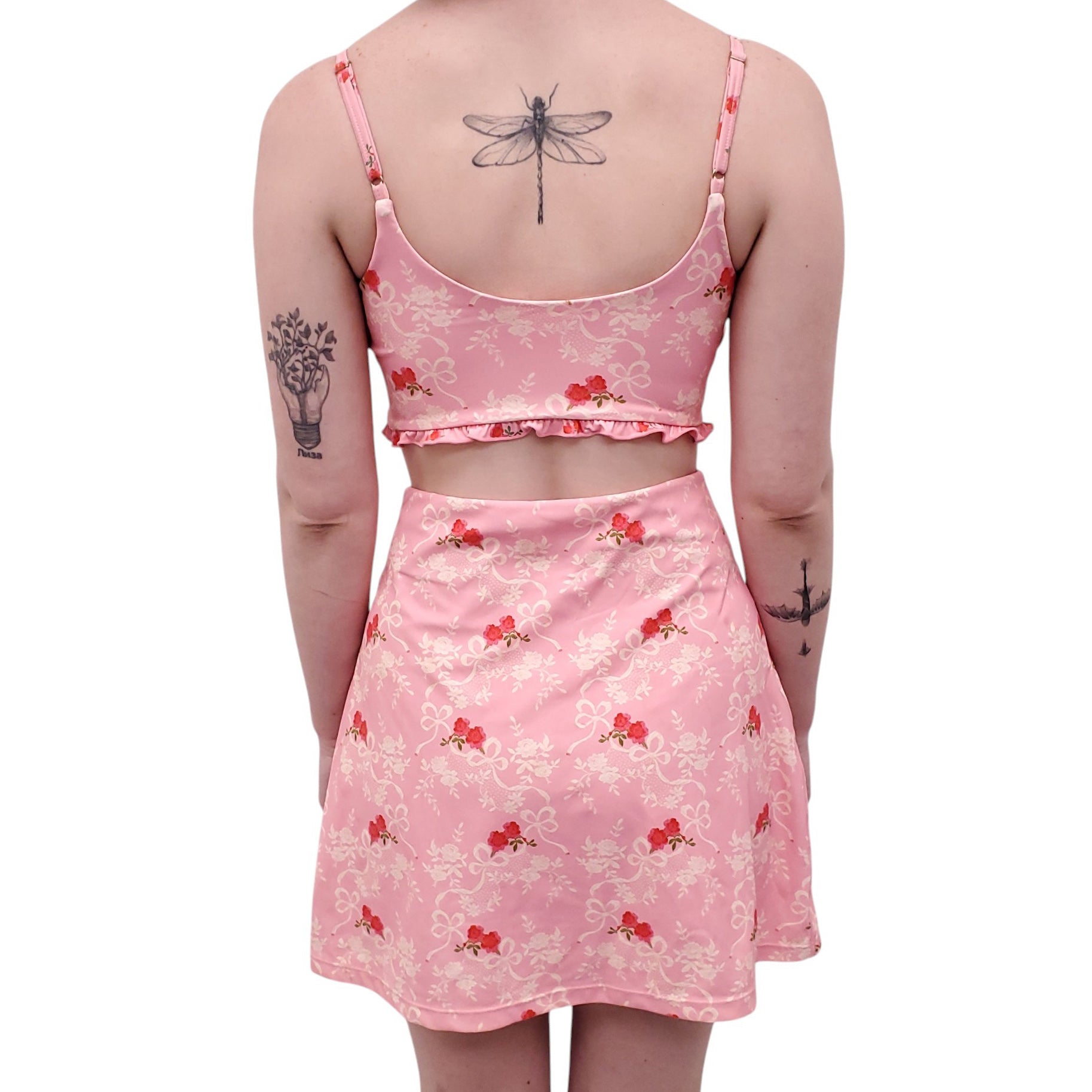 LOVESHACKFANCY PINK FLORAL SPANDEX SKORT SET - SIZE XS