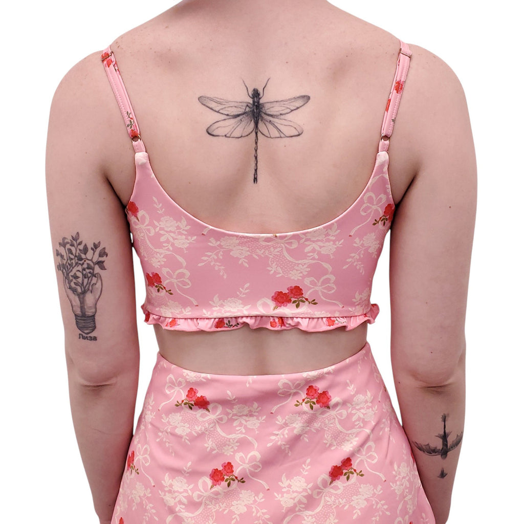 LOVESHACKFANCY PINK FLORAL SPANDEX SKORT SET - SIZE XS