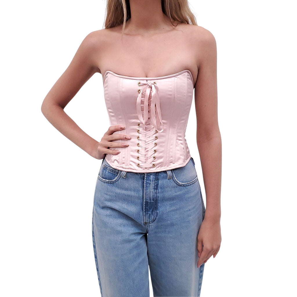 LOVESHACKFANCY PINK SATIN CORSET TOP - SIZE 00