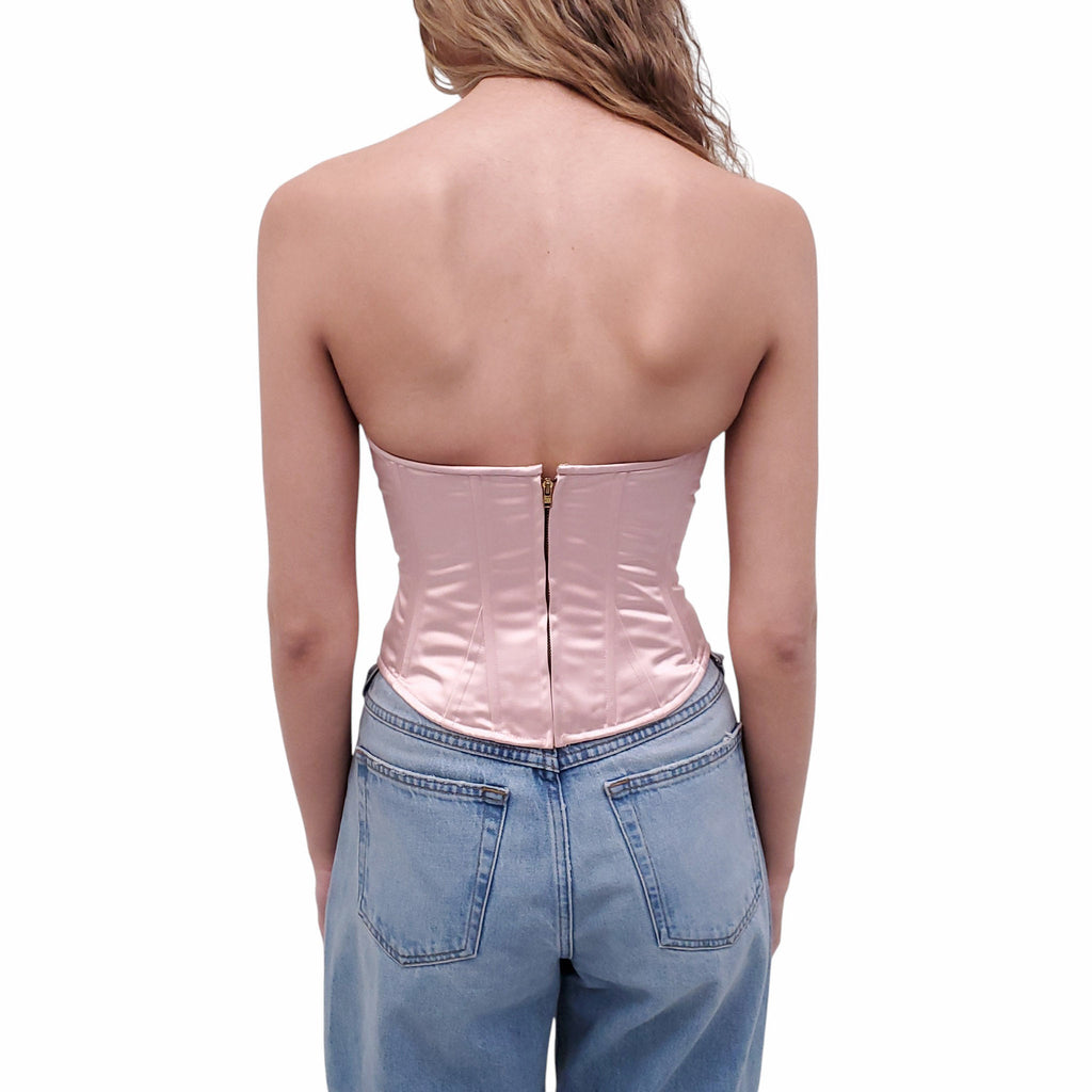 LOVESHACKFANCY PINK SATIN CORSET TOP - SIZE 00
