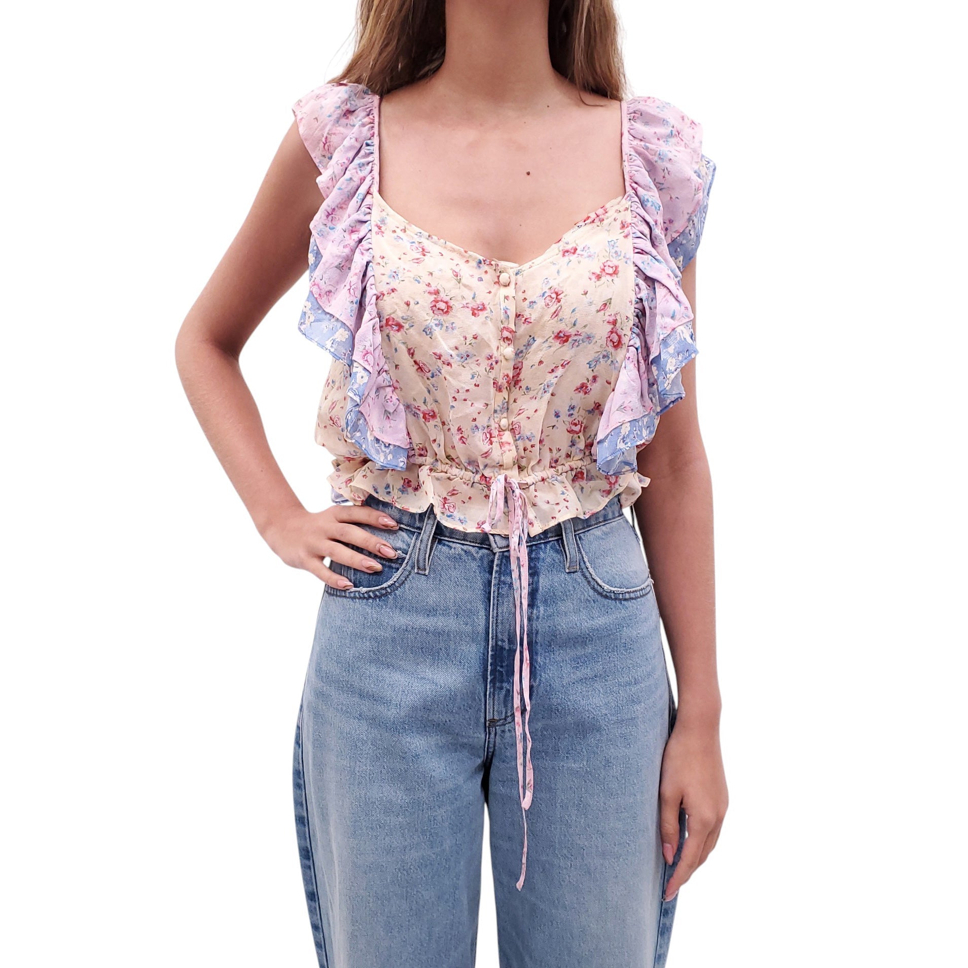 LOVESHACKFANCY PURPLE AND PINK 'AVERY' TOP - SIZE M
