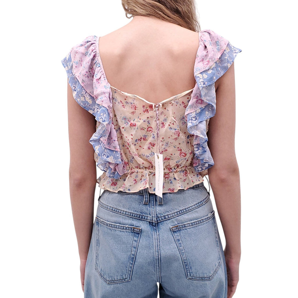 LOVESHACKFANCY PURPLE AND PINK 'AVERY' TOP - SIZE M