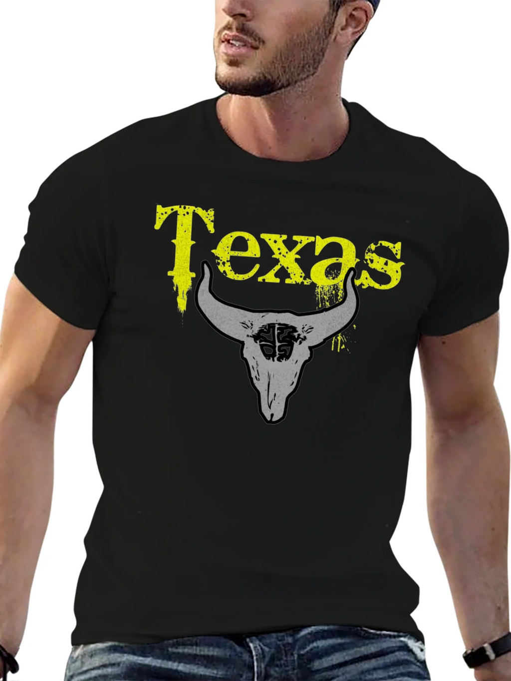 Texas Bull Skull Graphic T-Shirt - Black