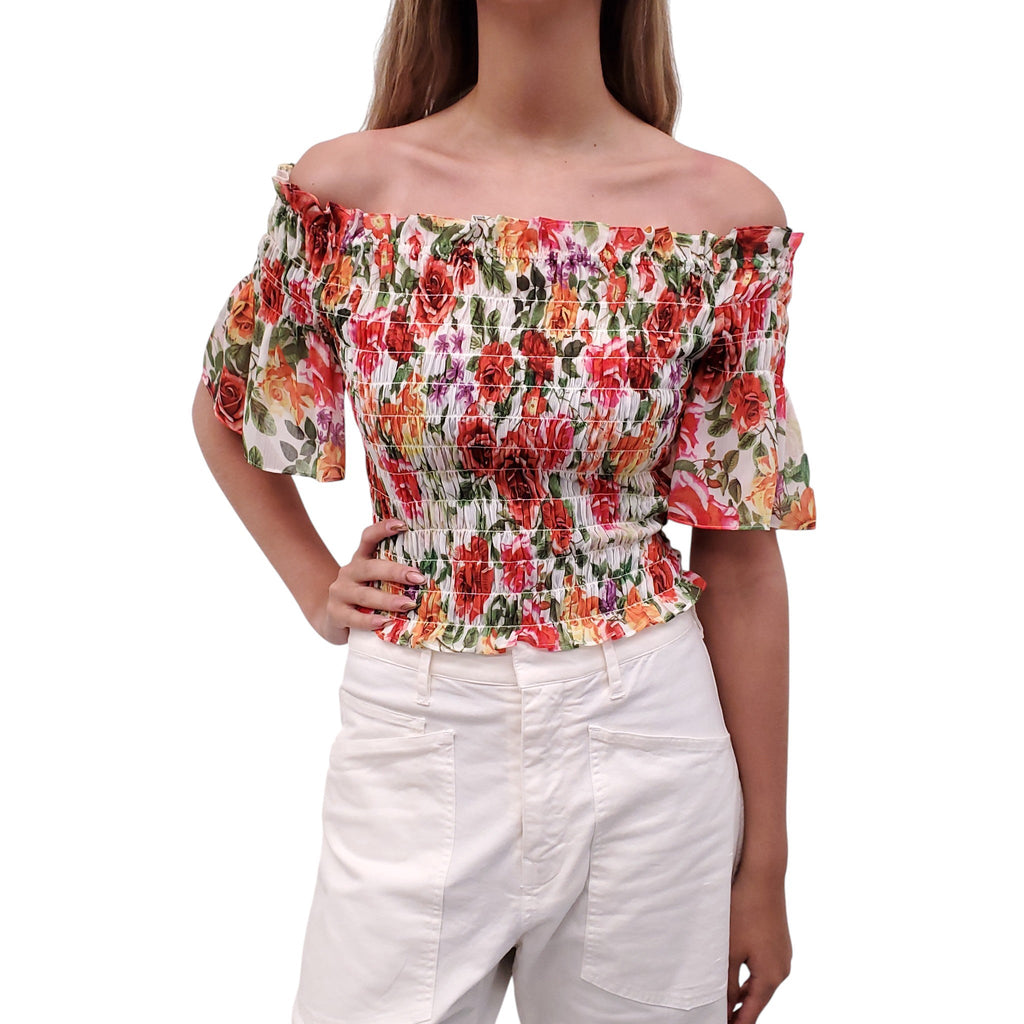 L’AGENCE FLORAL RUCHED CROPPED BLOUSE - SIZE XS