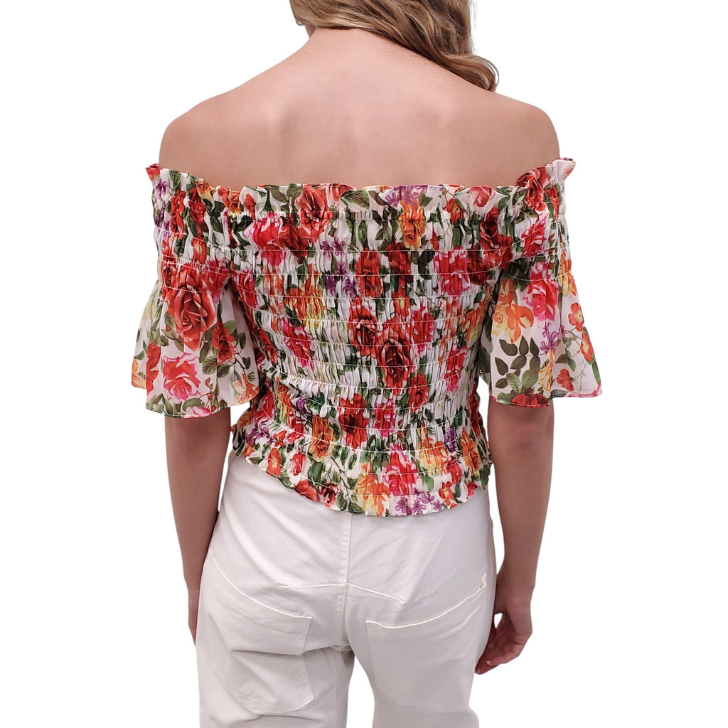 L’AGENCE FLORAL RUCHED CROPPED BLOUSE - SIZE XS
