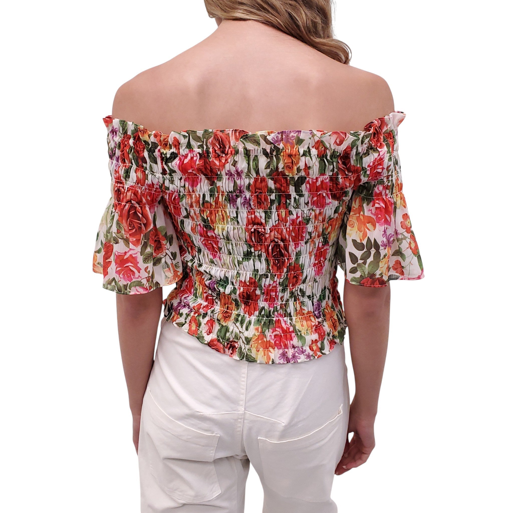 L’AGENCE FLORAL RUCHED CROPPED BLOUSE - SIZE XS