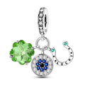 Lucky Clover, Evil Eye & Horseshoe Triple Dangle Charm