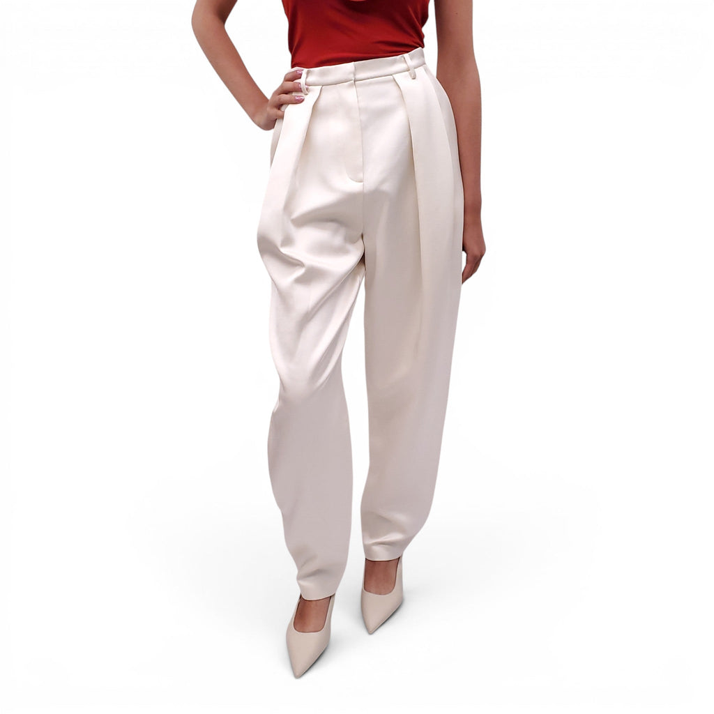 MAGDA BUTRYM CREAM PLEATED SATIN PANTS - SIZE 38