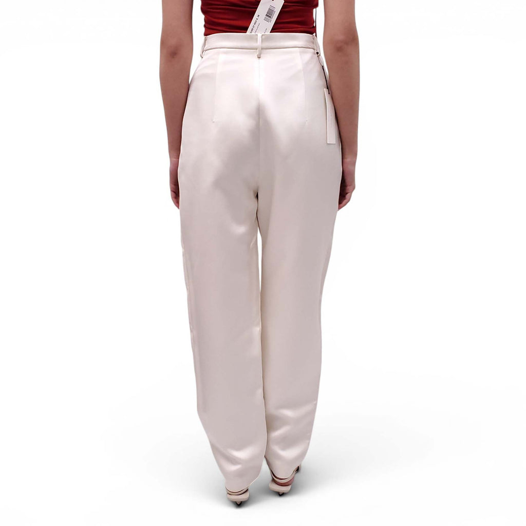 MAGDA BUTRYM CREAM PLEATED SATIN PANTS - SIZE 38