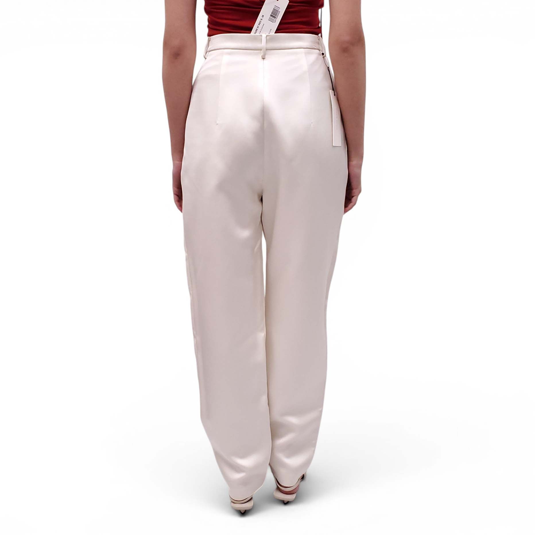 MAGDA BUTRYM CREAM PLEATED SATIN PANTS - SIZE 38