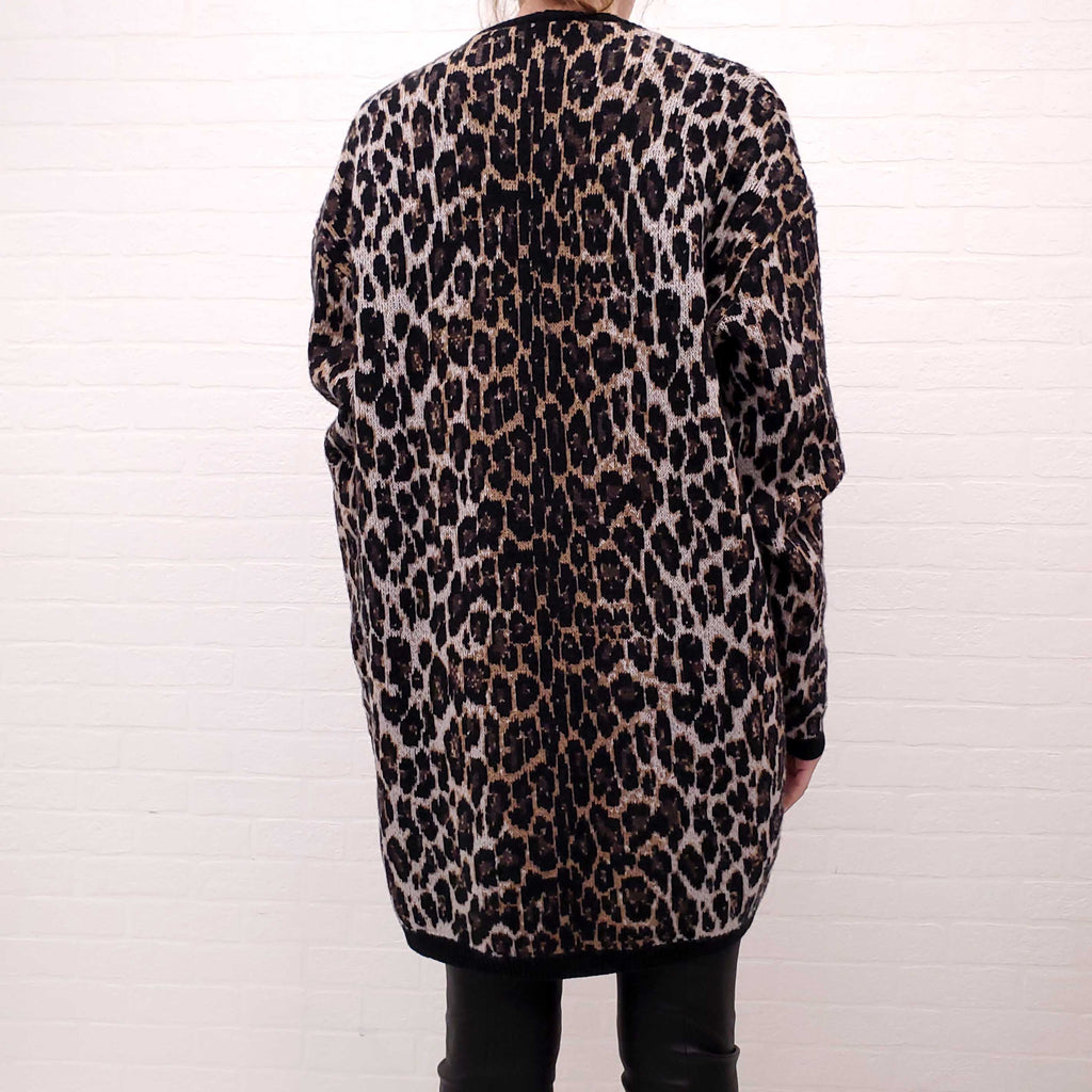 MAGDA BUTRYM LEOPARD CARDIGAN WITH CRYSTAL BUTTON DETAILS - SIZE 34 (OVERSIZED)