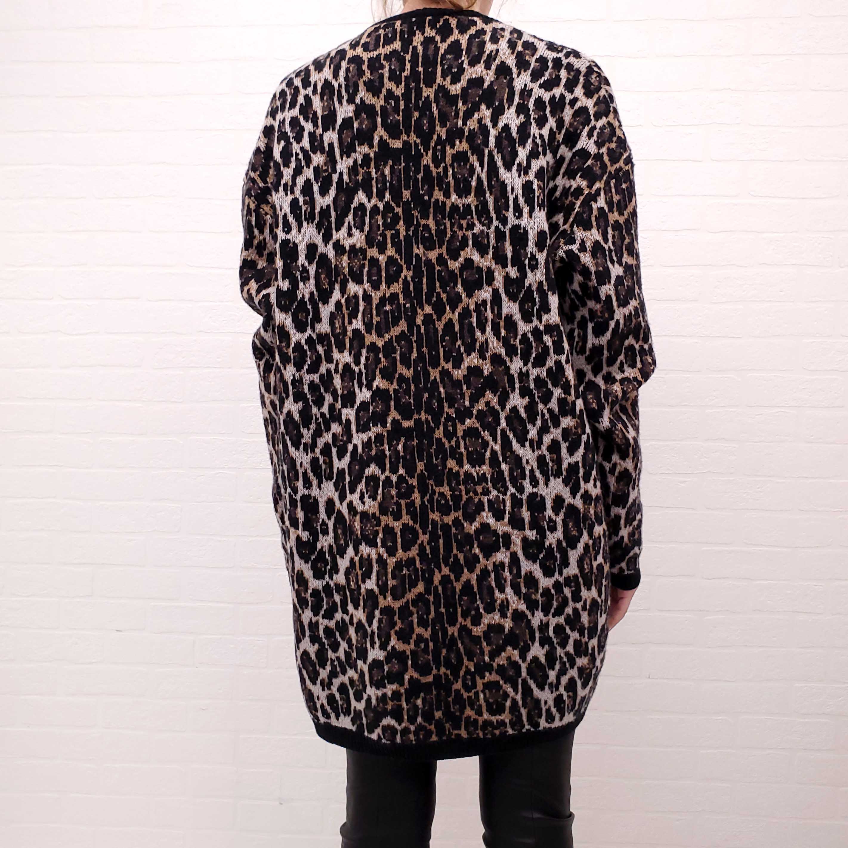 MAGDA BUTRYM LEOPARD CARDIGAN WITH CRYSTAL BUTTON DETAILS - SIZE 34 (OVERSIZED)