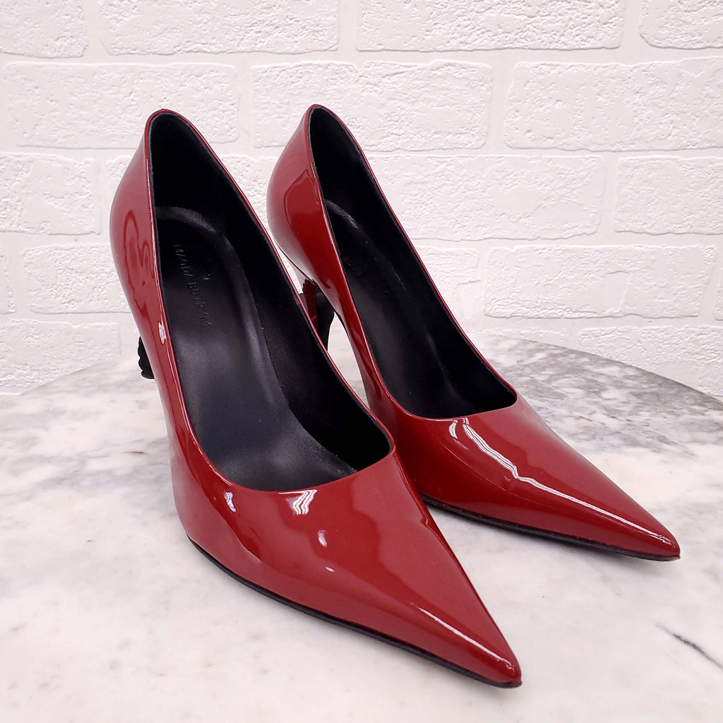 MAGDA BUTRYM RED PATENT WITH FLORAL DETAIL ON HEELS - SIZE 39