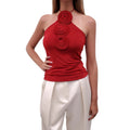 MAGDA BUTRYM RED ROSETTE HALTER TOP - SIZE 38