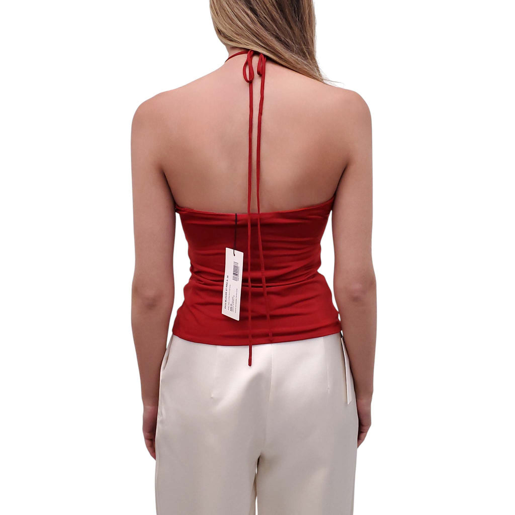 MAGDA BUTRYM RED ROSETTE HALTER TOP - SIZE 38