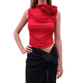 MAGDA BUTRYM RED ROSETTE RUCHED TOP - SIZE 38