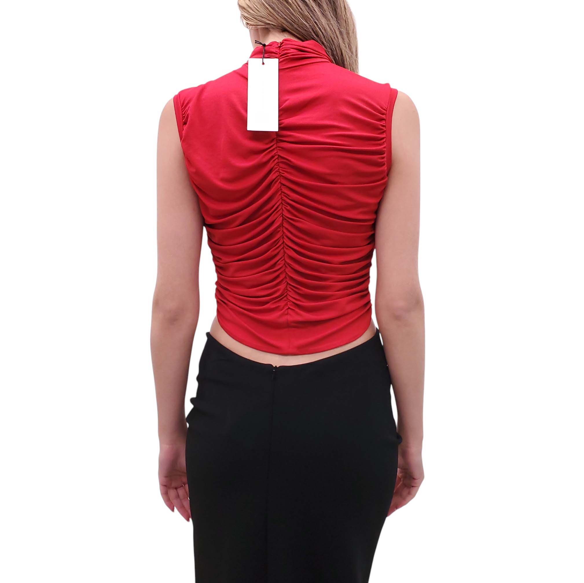 MAGDA BUTRYM RED ROSETTE RUCHED TOP - SIZE 38