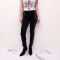 MAISON MARGIELA BLACK LEGGINGS WITH LEATHER DETAIL - SIZE 38